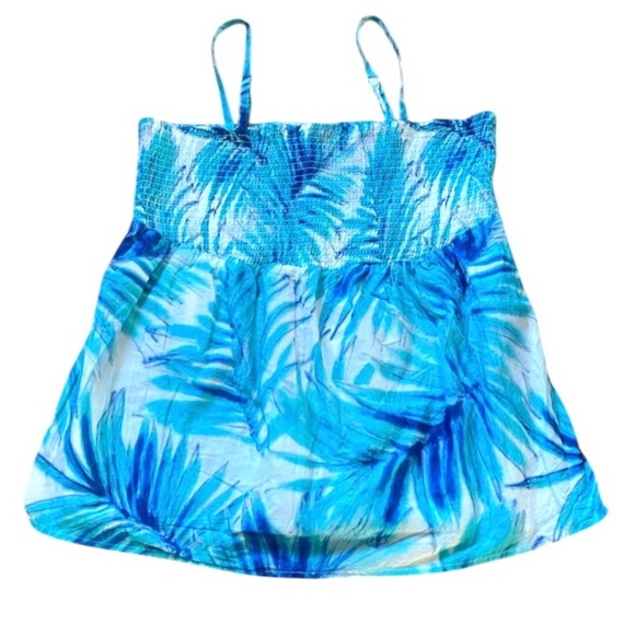 Lane Bryant Blue Floral Leaf Shirred Babydoll Spaghetti Strap Top Size 22/24 NWT - Picture 1 of 12